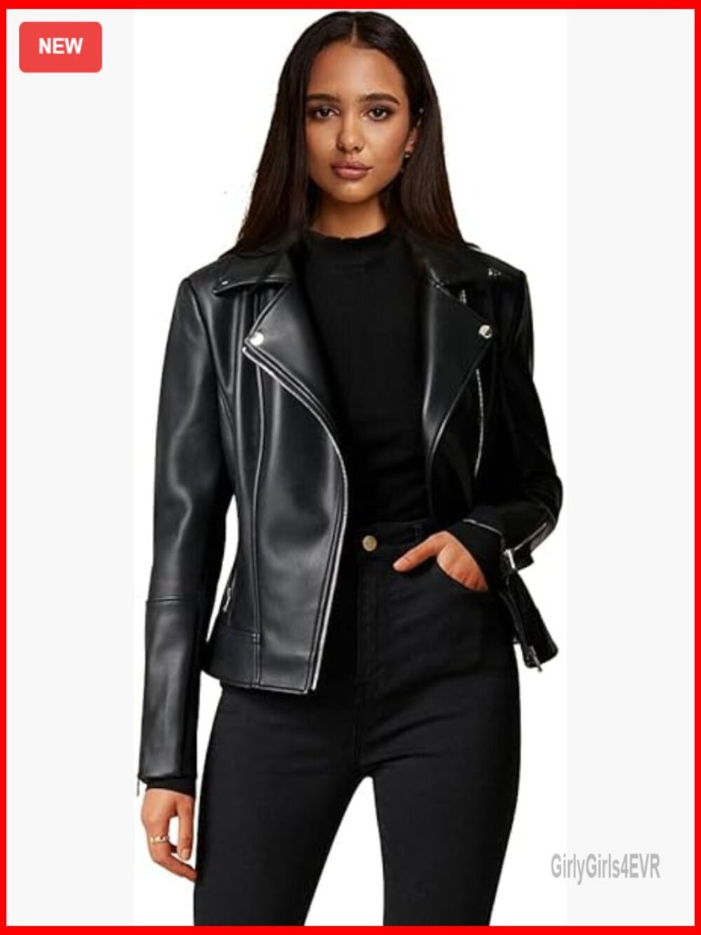 Slim Fit Faux Leather Motorcycle Jacket Long Sleeve Biker Coat